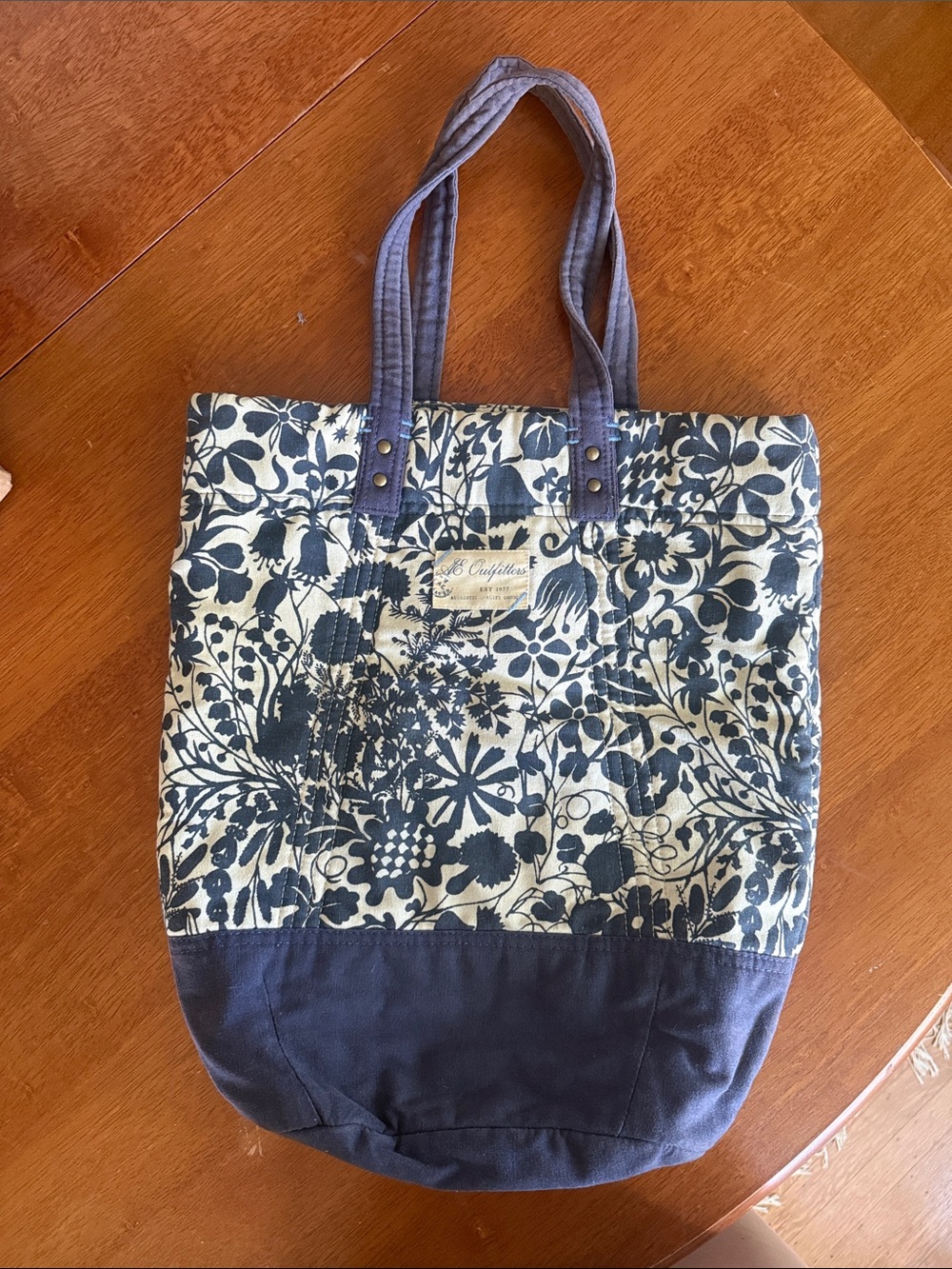 Floral Tote Bag in Blue and Cream